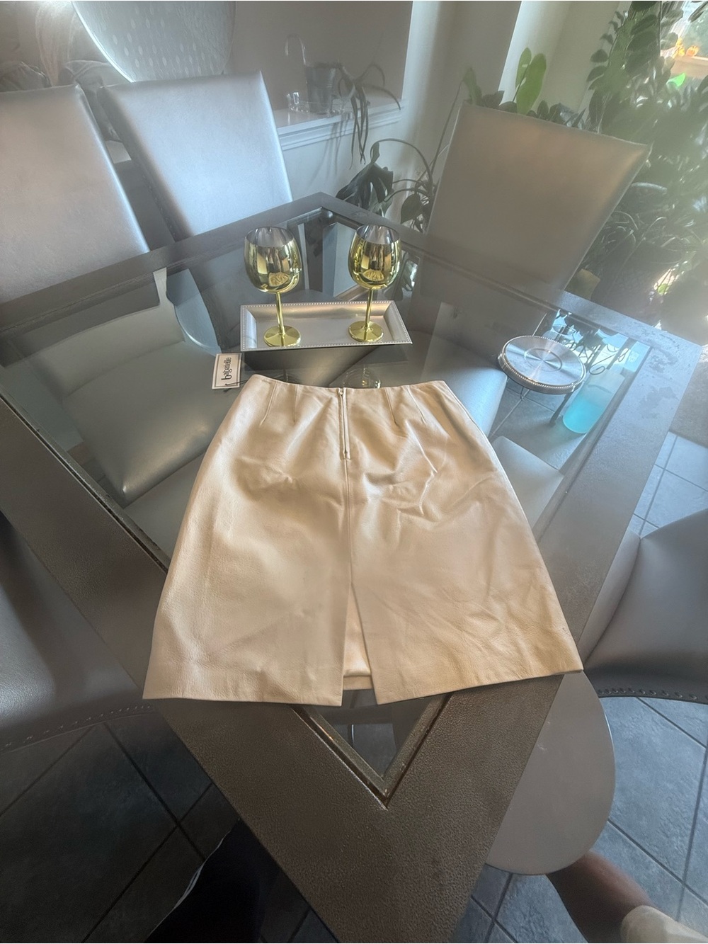 bagatelle Cream Leather Skirt - Picture 2 of 8